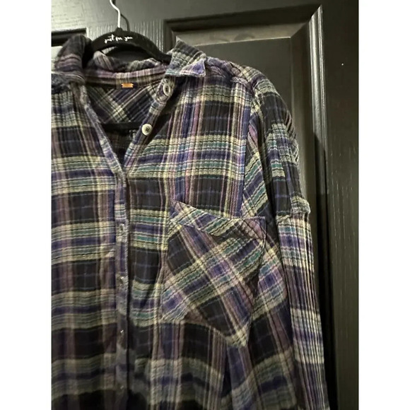 Free People Juniper Ridge Snap Side Plaid Button Down Shirt Top Size small - Picture 6 of 12